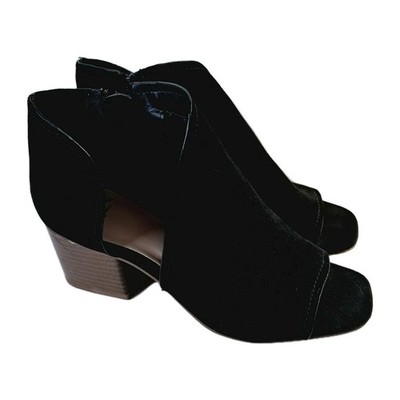 Fergalicious Womens Volume Black Wrap Booties Size 8 Chunky Heel Faux Suede