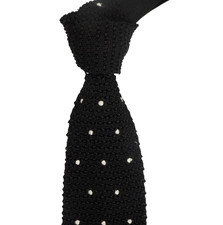  330 NWT TOM FORD Black w White Polka Dots Knit Silk Neck Tie Italy 3.0W