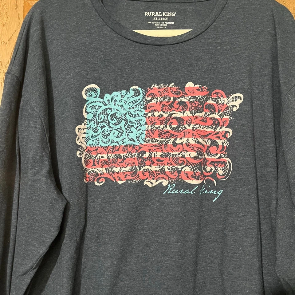 Camiseta para mujer Rural King manga larga 2XL azul encaje bandera americana patriótica Foto 4 de 4