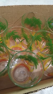 4 Four Vintage Libbey Vintage Palm Trees Iced Tea Highball Glasses Tumbler 