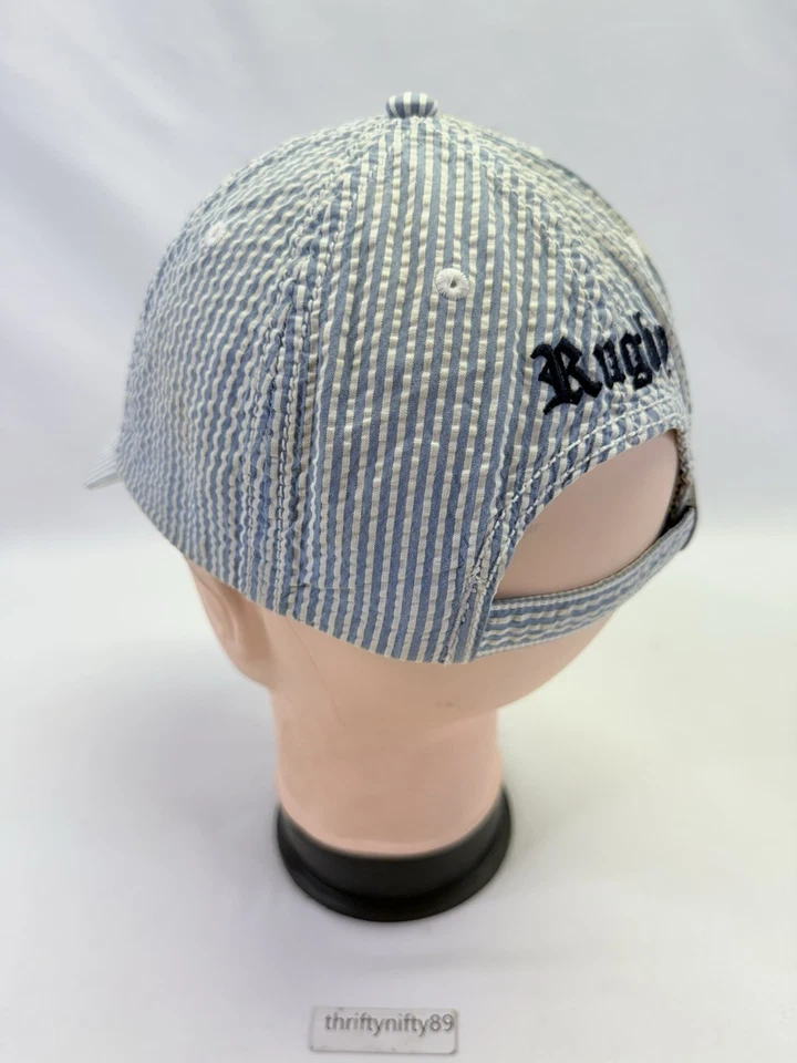 DE COLECCIÓN RUGBY RALPH LAUREN Para hombres Azul Rayas Algodón Calavera y Huesos Seersucker Gorra Sombrero Foto 4 de 4