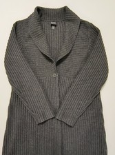 Eileen Fisher Merino Wool Long single-button Ribbed Cardigan Medium Charcoal A 