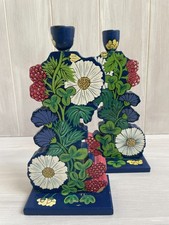 2 Vintage IKEA Lizzie Velander Swedish Scandi Folk Wooden Candle Stick Holders