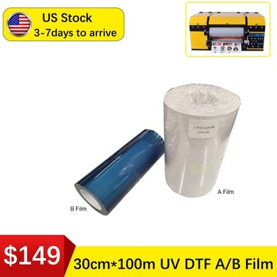2 Rolls AB Film Roll Transfer Sticker For A3 UV DTF Printer 100m Per Roll US