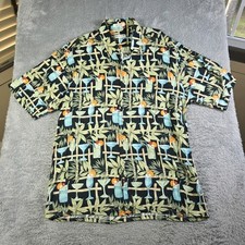 Pierre Cardin Men's Hawaiian Button Up Shirt Blue Size Large Drinks