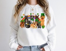 St. Patrick's Day Dog Crewneck Sweatshirt Cute Clover Irish Lucky Dog Lover Gift