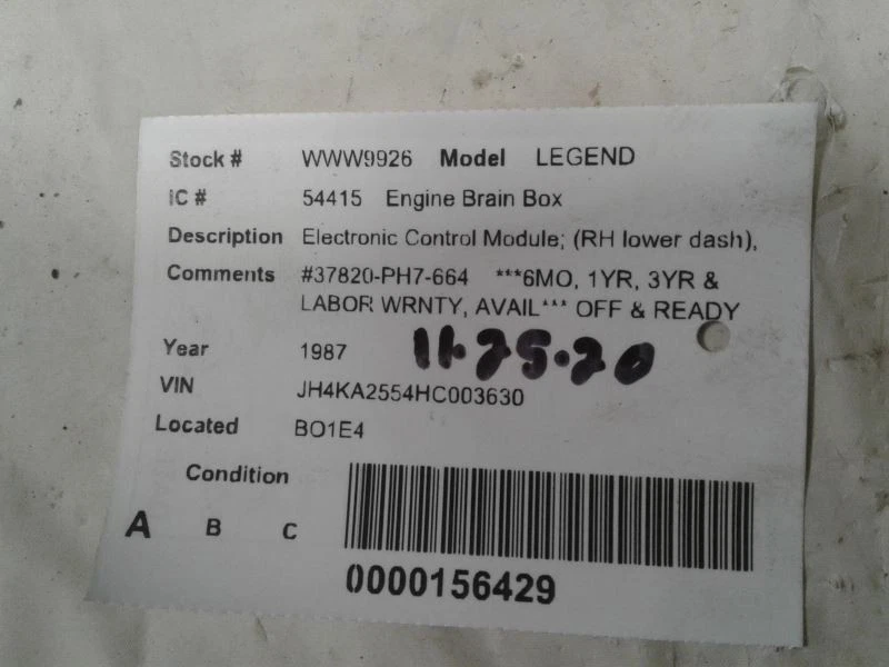 Módulo PCM Motor Computadora ECM ECU 1987-1988 STERLING 37820-PH7-664 Foto 3 de 3