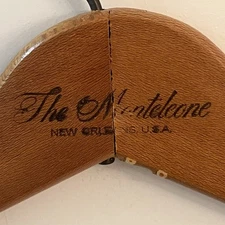 The Monteleone Hotel New Orleans LA Wooden Clothes Hanger Brown Wood Vintage