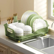 Plastic Dish Drainer Rack with Drip Tray & Cutlery Holder Kitchen Sink Storage