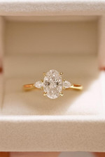 3 CT Oval Cut With Side Stone Pear Moissanite Three Stone Ring 925 Silver