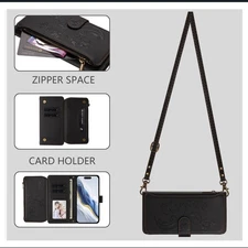 Crossbody Zipper Wallet Case For iPhone Samsung Huawei 6 Cards Flip Stand Cover