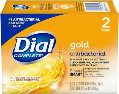 Dial Gold Antibacterial Deodorant Soap, 2 Pack, Total Net Wt 6.4 Oz