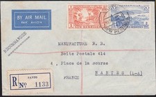 NEW HEBRIDES 1958 Mixed issues Registered airmail cover Santo to France....D6818