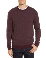 Nordstrom Mens Shop Birdseye Crewneck Sweater Large Burgundy