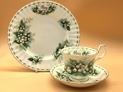 Vintage Royal Albert China Blume des Monats Mai Maiglöckchen Tee Trio.