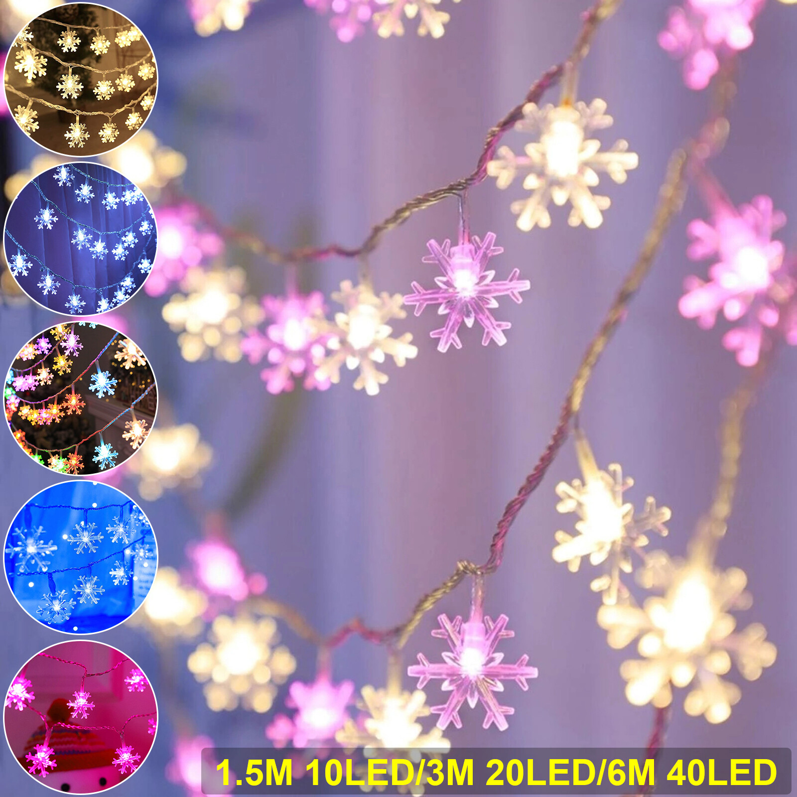 20FT LED Fairy String Lights Snowflake Window Curtain Light Christmas Tree Decor