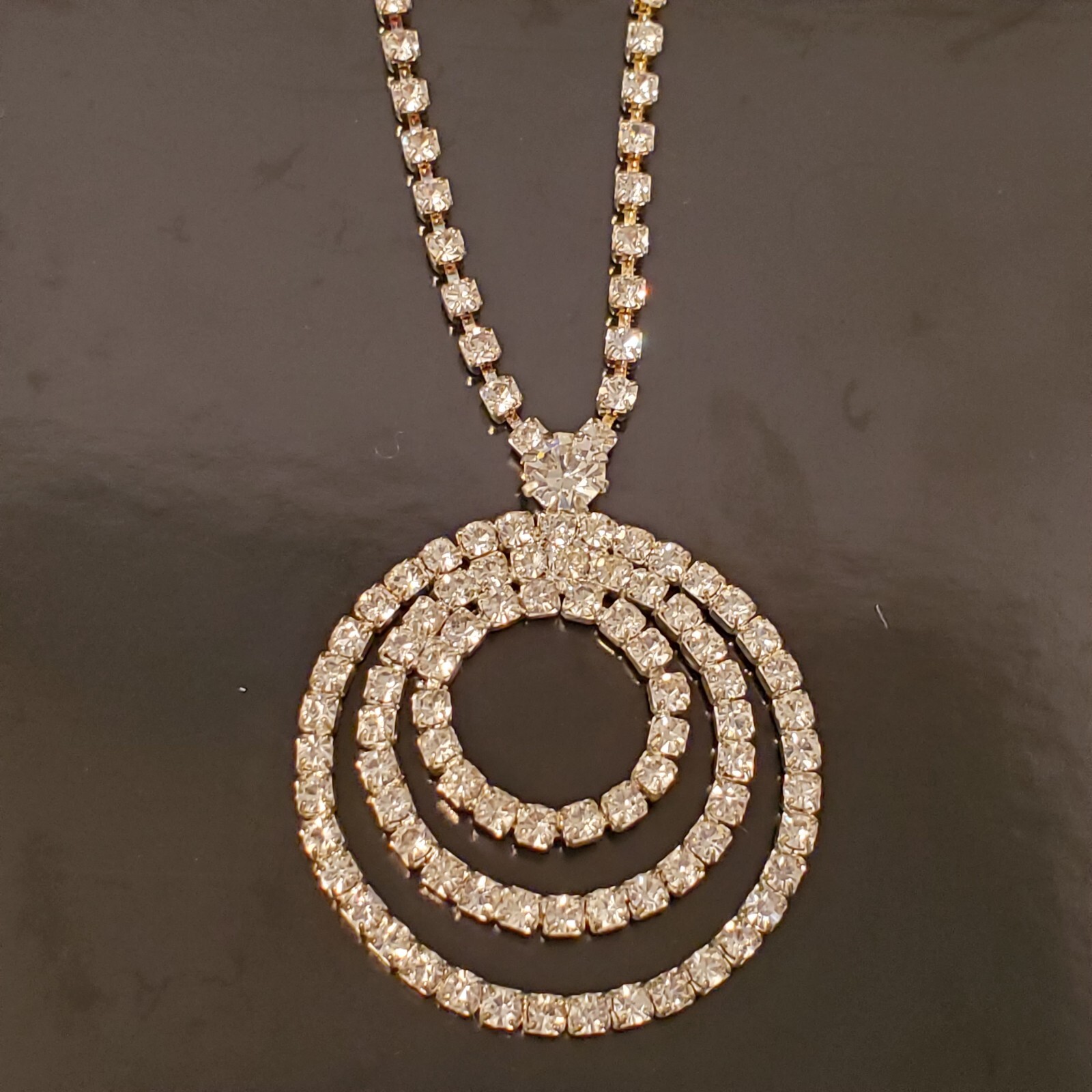 Rhinestone Circle Statement Necklace 20" - image 2