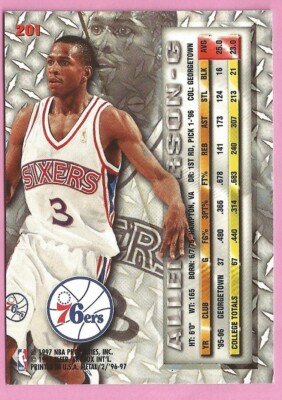 1996-97 Fleer Metal Basketball Card #201 Allen Iverson Rookie RC