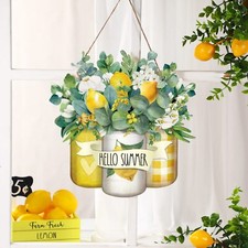 Hello Summer Decorations Flowers Wooden Door Wall Hanging Sign Gift