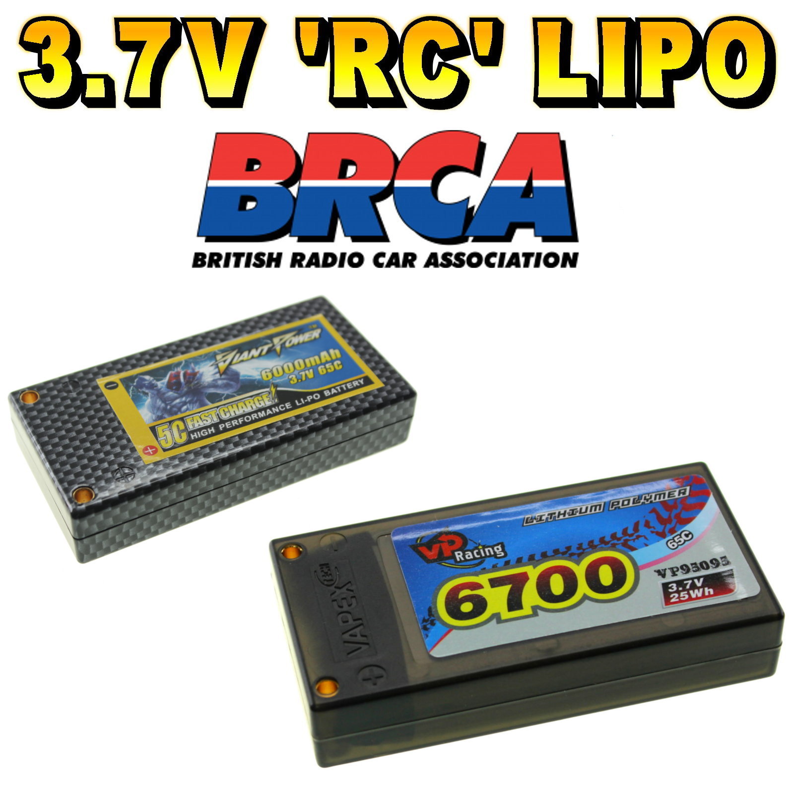 3.7V 4800mAh 6700mAh 1s LiPo Hard Case RC Car Battery up to 65C BRCA
