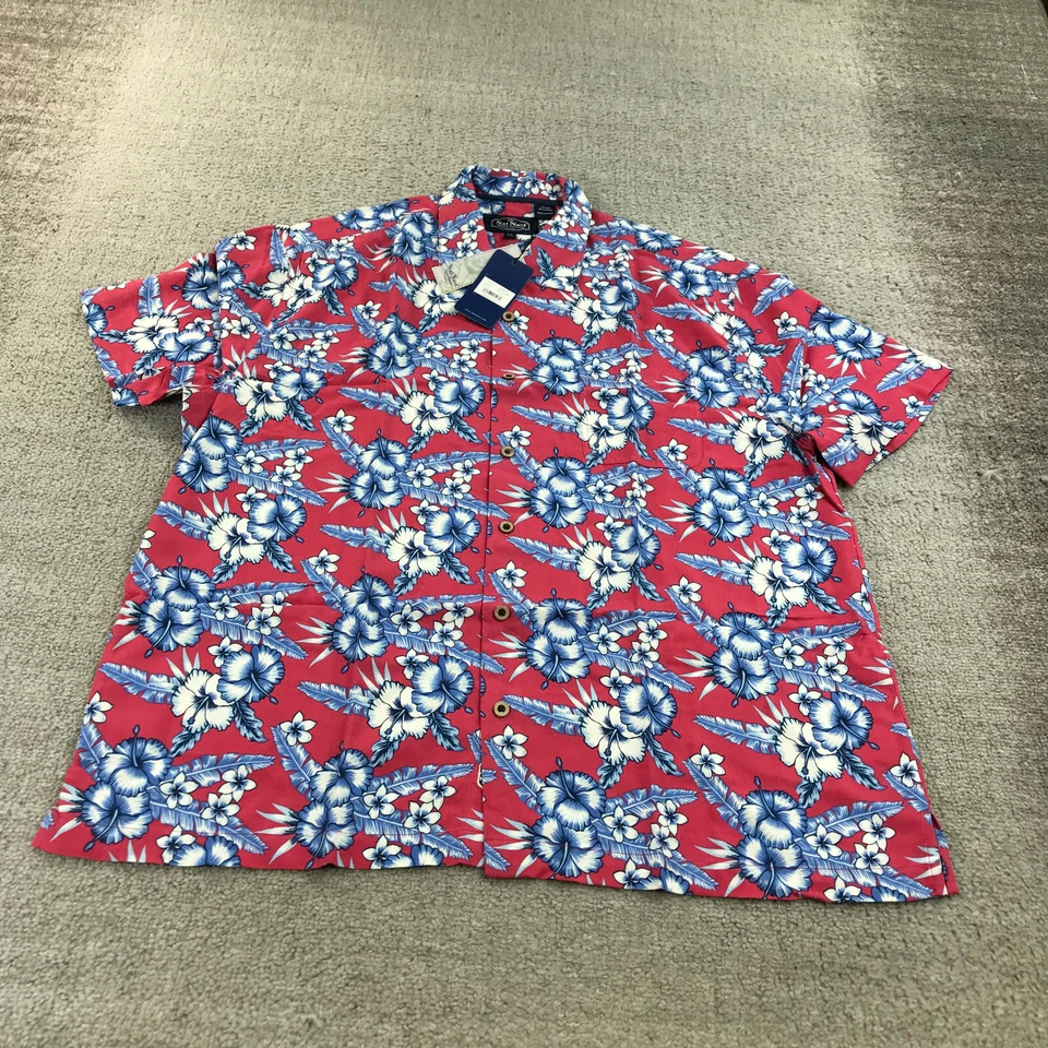 Nat Nast Shirt Mens Extra Large Button Up Silk Blue Floral All Over Print XL Red - Image 2 of 4