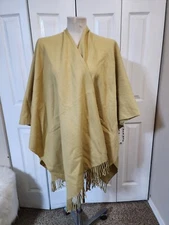 Women's Acrylic Fringed Beige Tan Camel Colored Cape Poncho Shawl One Size