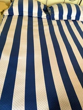The Company Store King Quilt 2 Standard Shams Awning Blue White Stripe