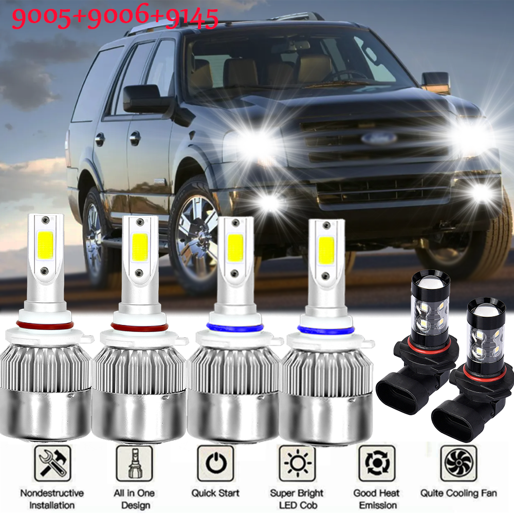 For Ford Expedition 2003-2005 - 6X Combo 9005 9006 LED Headlight 9145 Fog Bulbs
