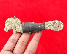 Vintage Flaschen&ouml;ffner Messing Mit L&ouml;wenkopf Gravur Und Horn Griff Thailand CO28