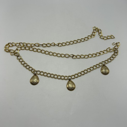 Vtg Chain Belt 80s Disco Era Gold Tone Dangle Charms Metal Layered Clubwear 33" - 第 4/4 張圖片