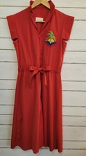 vintage (70 s/80 s) midi-length dress with zip & tie front, palm tree embroidery