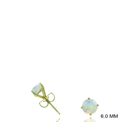 1.30 TCW Natural Round Cut Opal 14K Yellow Gold Studs   October Birthstone
