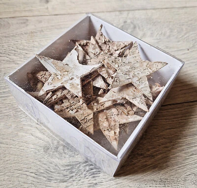 MARKENLOS ❀ 24 x Birkensterne Birkenrinde Sterne in Box 6,5 cm Basteln Streudeko Stern #8D