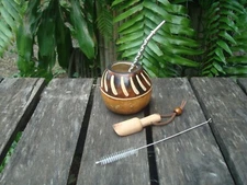 Mate Gourd Cup Hand Carved , Straw,  Mate,  Cleaning Brush, BONUS Spoon Yerba