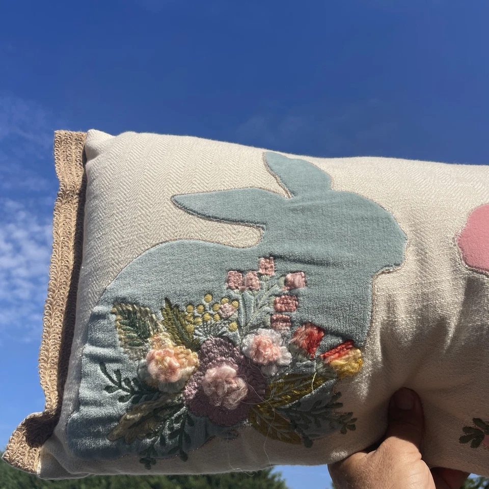 PIER 1 Imports Boy Girl Raised Rabbit Bunny Flower Pillow BID 4 CHARITY ❤️blt11j - Image 4 of 4