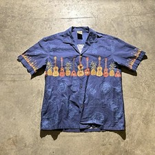 Winnie Fashion Ukulele All Over Print Hawaiian Shirt Men  s Size XL Navy Blue