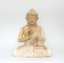 12" Wooden Handmade White Washed Buddha Statue Meditating Sculpture Figurine