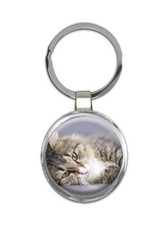 Cat : Gift Round Keychain Cute Animal Kitten Funny Friend