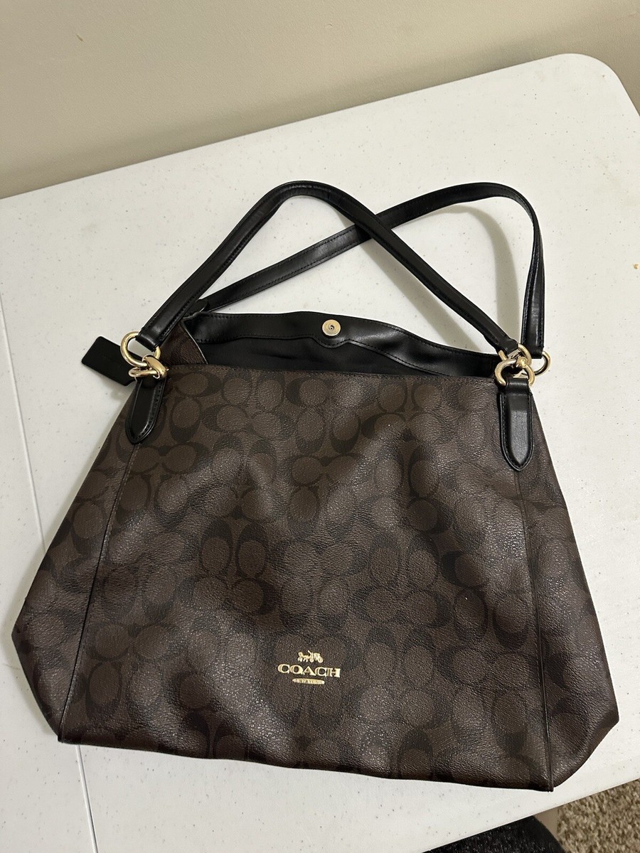 b*l様 COACH ボディバッグ ベージュ ブラック Coach 80298 Hallie Signature Canvas Shoulder Bag - Brown