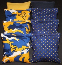 ALL WEATHER West Virginia University Mountaineers CORNHOLE BEAN BAGS Resin Fill