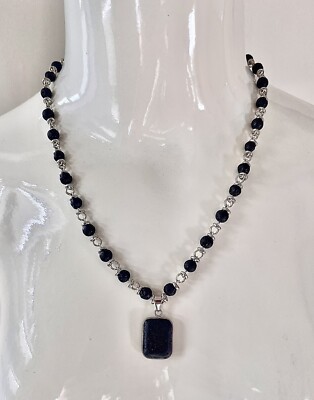 Unisex Natural Black Volcano Stone Necklace Pendant 16+3 In