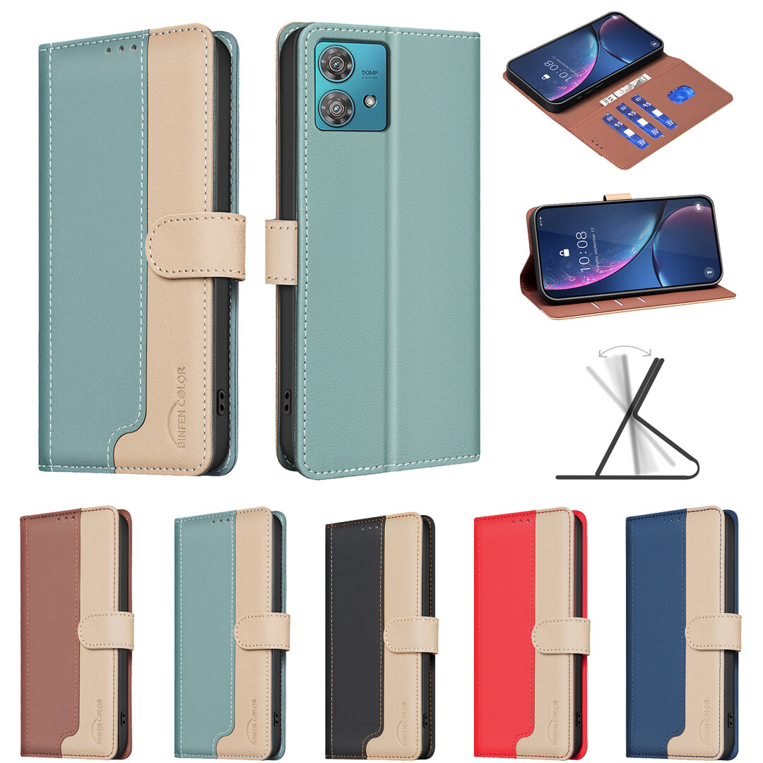 For Motorola Edge 40 Neo, Luxury Cover Flip Leather Men's Wallet Purse Card Case