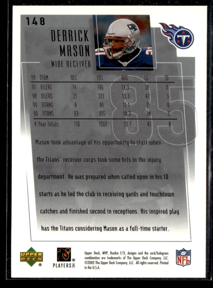 2001 Upper Deck Rookie F/X - Derrick Mason #148 - Image 2 of 2