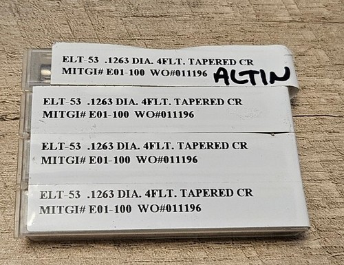 (4 Qty) MITGI E01-100 ALTiN Carbide End Mill .1263 D 4 Flutes Tapered CR ELT-53 - Picture 2 of 2