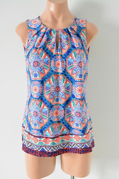 JM Studio John Meyer Top Womens Size Medium Blue Red Sleeveless Tank blouse