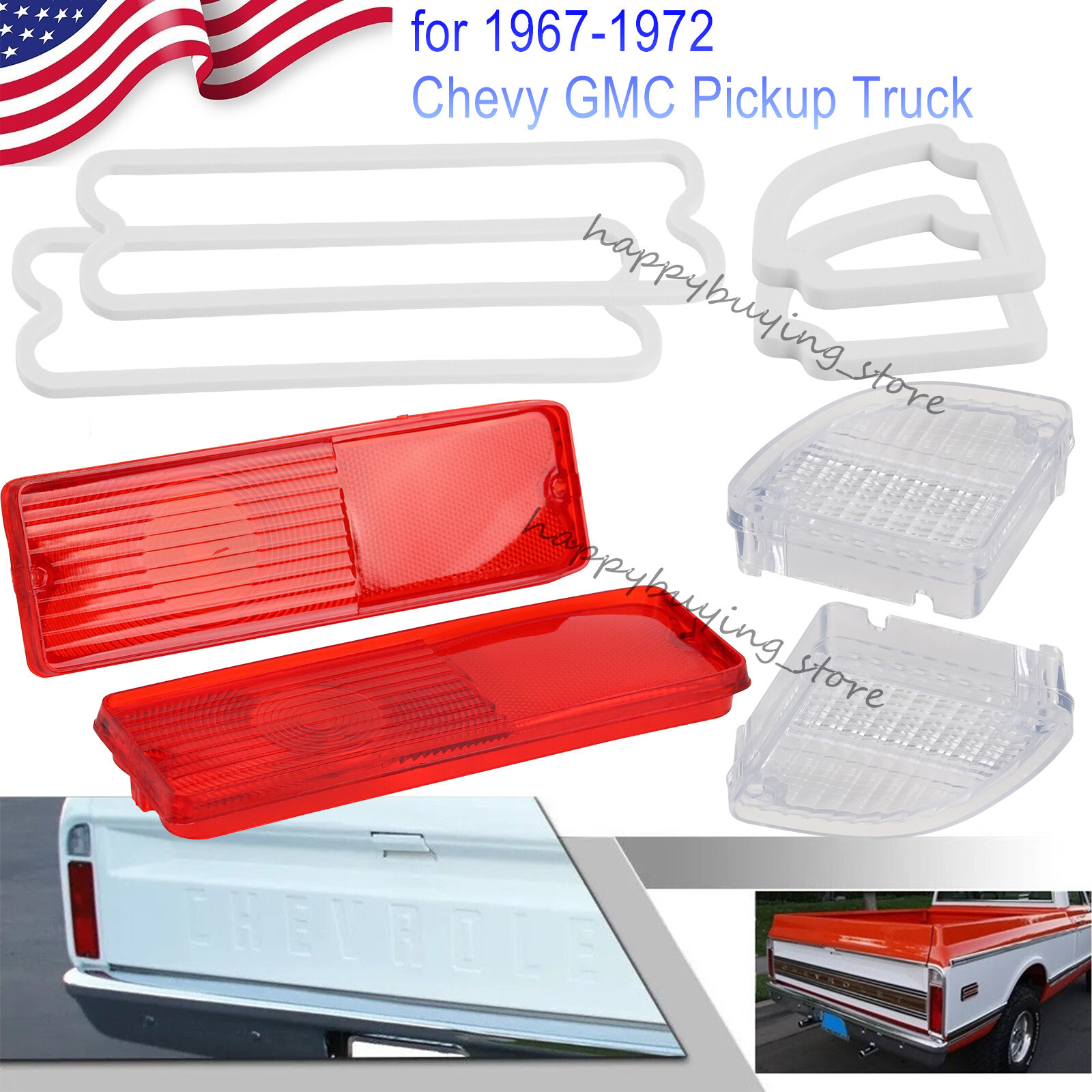 67-72 Chevy C10 C20 C30 Pickup Tail Light & Reverse Lenses with Gaskets