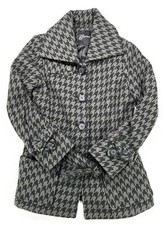 Guess Womens Houndstooth Belted Wool Peacoat Jacket Plaid Black Grey Size M