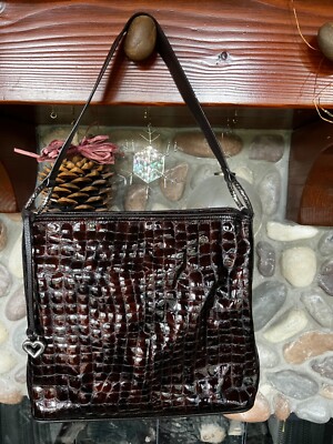 Brighton Genuine Leather & Faux Leather Hobo Bag  Pebbled Brown Leather EUC