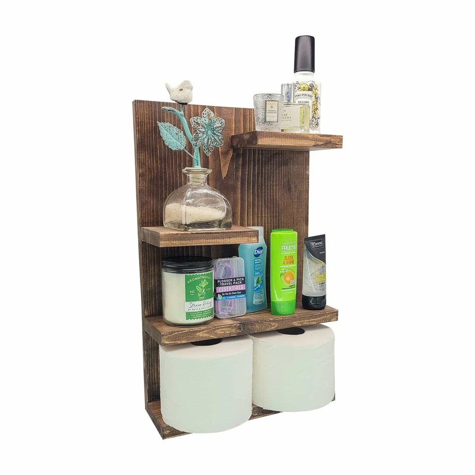 Rustic Wall Mounted Wooden Shelf Modern Bathroom Farmhouse Organizer - Image 2 of 4