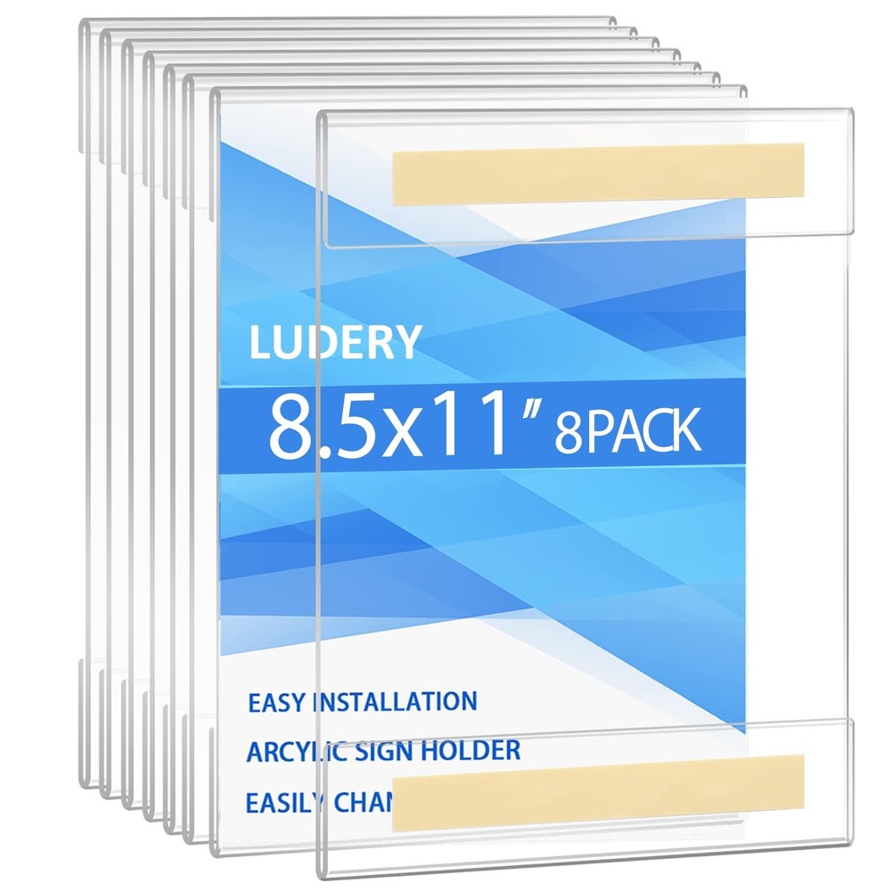 8.5 x 11 Wall Mount Acrylic Sign Holders with Tape Adhesive, Clear Frames Pap...
